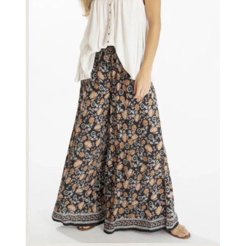 Natural Life XL Wide Leg Pants CharcoalFloral Boho Festival Hippie Palazzo Flare